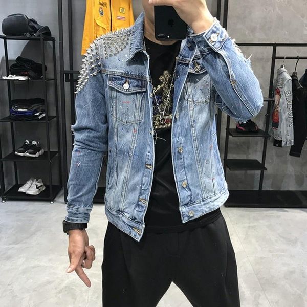 men's jackets rivet lapel hole ripped male denim fashion punk style single breasted slim mens outwear coats plus size, Black;brown
men's jackets rivet lapel hole ripped male denim fashion punk style single breasted slim mens outwear coats plus size, Black;brown
