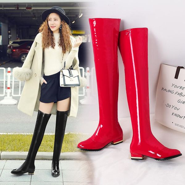 boots women over-the-knee natural leather 22-28cm cowhide upper + stretch patent boot shaft european and american sexy, Black
boots women over-the-knee natural leather 22-28cm cowhide upper + stretch patent boot shaft european and american sexy, Black