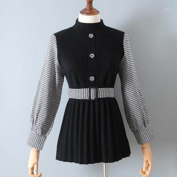 women's autumn retro fashion knit sweater stitching fake two-piece waist slimming mid-length shirt 0909 sweaters, White;black
women's autumn retro fashion knit sweater stitching fake two-piece waist slimming mid-length shirt 0909 sweaters, White;black