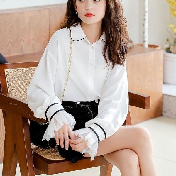 2021 fashion spring long flare sleeve women casual shirt lapel solid turn-down collar shirt plain blouse s103, White
2021 fashion spring long flare sleeve women casual shirt lapel solid turn-down collar shirt plain blouse s103, White