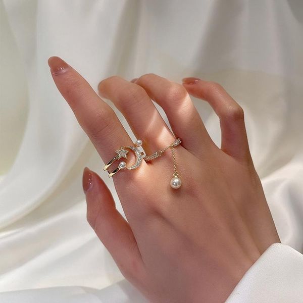 cluster rings mengjiqiao 2021 delicate zircon cute moon star adjustable for women ladies elegant pearl finger knuckle ring jewelry, Golden;silver
cluster rings mengjiqiao 2021 delicate zircon cute moon star adjustable for women ladies elegant pearl finger knuckle ring jewelry, Golden;silver
