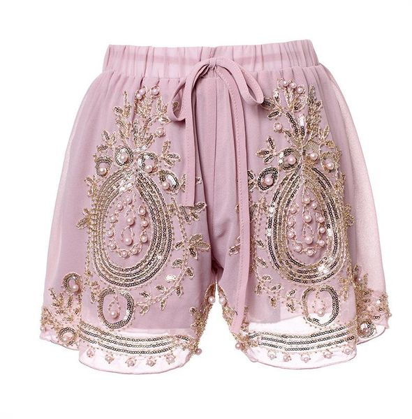 women's shorts bead work women embroidery sequined vintage gold short pants, White;black
women's shorts bead work women embroidery sequined vintage gold short pants, White;black