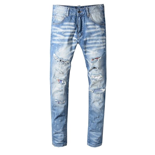 2021 new men's male trousers european american street fashion slim jeans light-colored scratched holes patch beggar denim pants bb8j, Blue
2021 new men's male trousers european american street fashion slim jeans light-colored scratched holes patch beggar denim pants bb8j, Blue