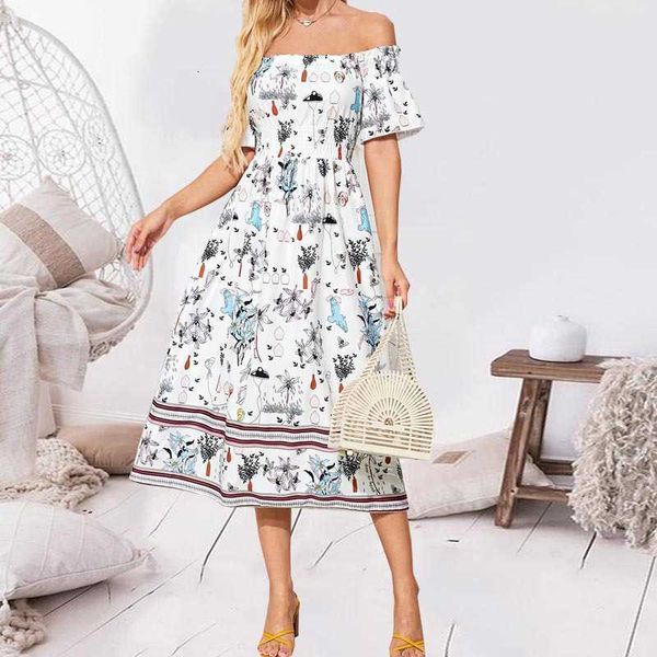 luxury party evening dress 2021 spring women's one neck slim print swing skirt, White;pink
luxury party evening dress 2021 spring women's one neck slim print swing skirt, White;pink
