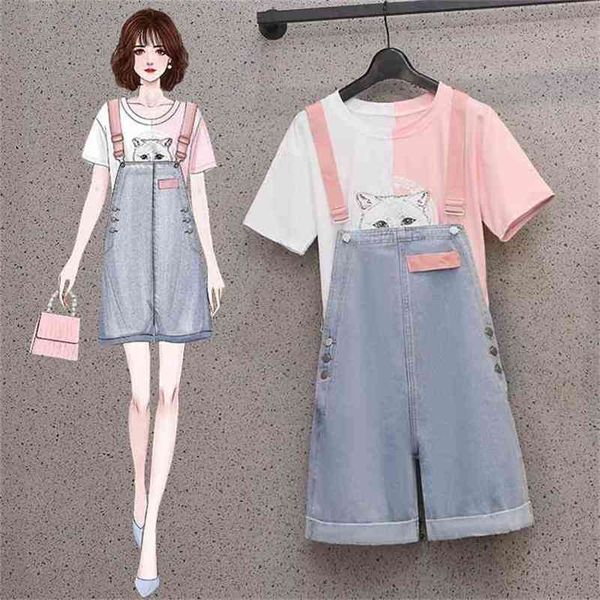 preppt style denim jumpsuit suits female summer kawaii cat printted tshirt with wide leg short playsuit 2 piece sets 210602, White
preppt style denim jumpsuit suits female summer kawaii cat printted tshirt with wide leg short playsuit 2 piece sets 210602, White