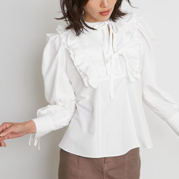 women's blouses & shirts japanese temperament women 2021 autumn design long sleeve bowknot drawstring solid blusas, White
women's blouses & shirts japanese temperament women 2021 autumn design long sleeve bowknot drawstring solid blusas, White