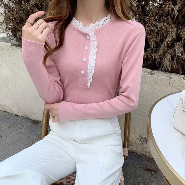 women's sweaters autumn fashion pink knitted lace stitching stand collar pullover solid bottom sweater long-sleeved, White;black
women's sweaters autumn fashion pink knitted lace stitching stand collar pullover solid bottom sweater long-sleeved, White;black