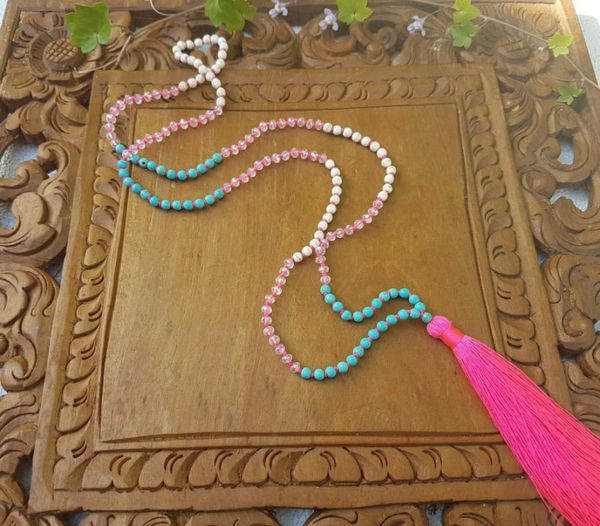 pendant necklaces bright tassel necklace turquosie clear crystal hand knotted pink women's yoga mala gift for her, Silver
pendant necklaces bright tassel necklace turquosie clear crystal hand knotted pink women's yoga mala gift for her, Silver