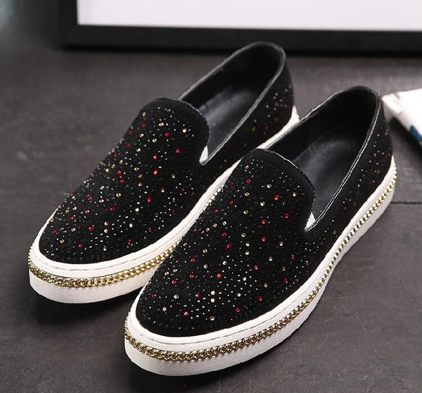 genuine leather casual men shoes red suede loafers crystal slipper dress shoes men pointed toe party flats sapatos, Black
genuine leather casual men shoes red suede loafers crystal slipper dress shoes men pointed toe party flats sapatos, Black
