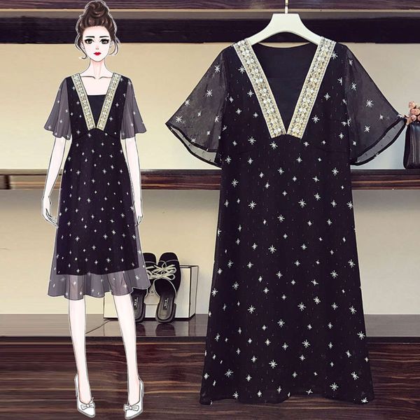 big size women's fat sister 2020 new summer style french chiffon dress, Black;gray
big size women's fat sister 2020 new summer style french chiffon dress, Black;gray