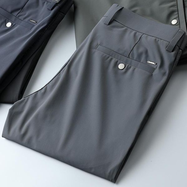 men's pants 2021 summer cool silky business high-end casual thin ironing straight slim trousers, Black 
men's pants 2021 summer cool silky business high-end casual thin ironing straight slim trousers, Black