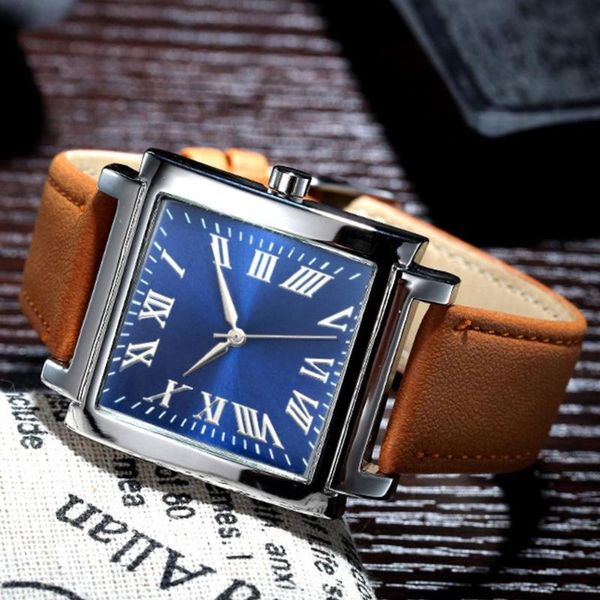 wristwatches fashion men square dial roman numeral faux leather strap analog quartz watch, Slivery;brown
wristwatches fashion men square dial roman numeral faux leather strap analog quartz watch, Slivery;brown