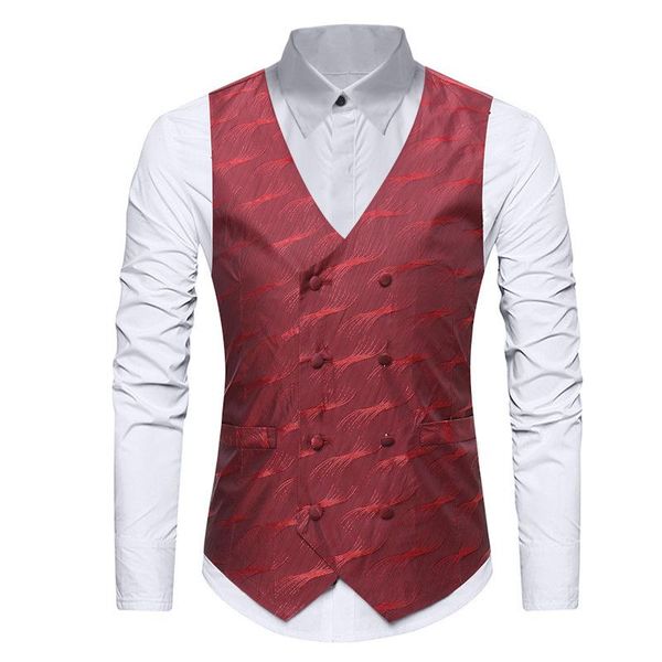 men's vests wave print double breasted dress vest 2021 brand slim fit formal business sleeveless waistcoat men chaleco hombre, Black;white
men's vests wave print double breasted dress vest 2021 brand slim fit formal business sleeveless waistcoat men chaleco hombre, Black;white