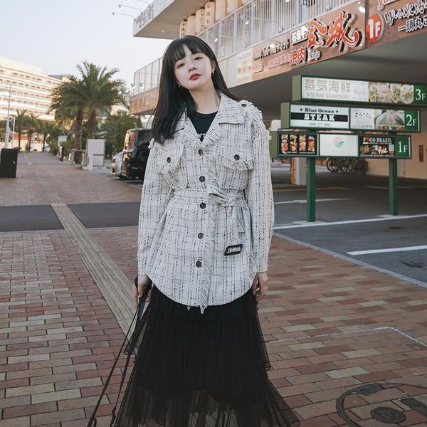 women's jackets coat 2021 spring autumn casual loose fashion french thick flower pocket short waist plaid w76, Black;brown 
women's jackets coat 2021 spring autumn casual loose fashion french thick flower pocket short waist plaid w76, Black;brown