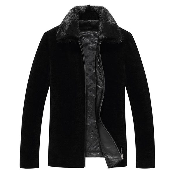 men's leather & faux and fur loose coat 2021 wear sheep shearing overcoat lapel leisure time handsome, Black 
men's leather & faux and fur loose coat 2021 wear sheep shearing overcoat lapel leisure time handsome, Black