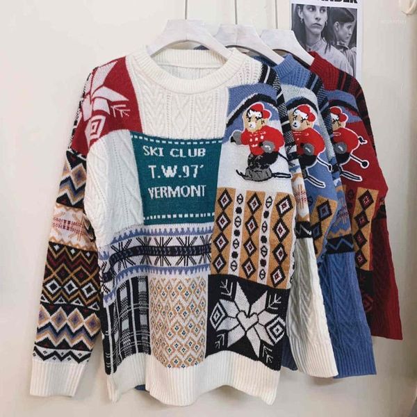 women's sweaters 2021 year jumper korean loose knitted sweater plus size clothing christmas long sleeve oversize couples casual pullove, White;black
women's sweaters 2021 year jumper korean loose knitted sweater plus size clothing christmas long sleeve oversize couples casual pullove, White;black