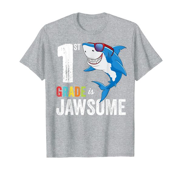 1st grade shirt boys girls jawsome shark first day of school t-shirt, White;black
