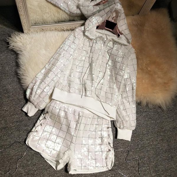 women's two piece pants designer fashion loose small sweet wind grid sequins fleece shorts suit early autumn, White
women's two piece pants designer fashion loose small sweet wind grid sequins fleece shorts suit early autumn, White