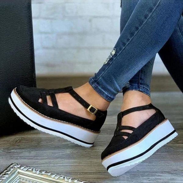 women's sandals vintage wedge shoes woman buckle pu leather thick bottom flats platform sandals flock female vulcanized shoes, Black
women's sandals vintage wedge shoes woman buckle pu leather thick bottom flats platform sandals flock female vulcanized shoes, Black