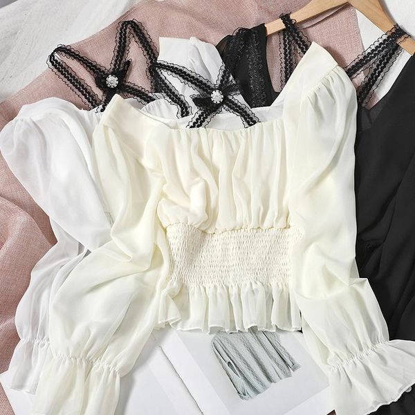 women's blouses & shirts age reducing temperament gentle chiffon shirt female cross neck square collar korean waist lotus skirt, White
women's blouses & shirts age reducing temperament gentle chiffon shirt female cross neck square collar korean waist lotus skirt, White