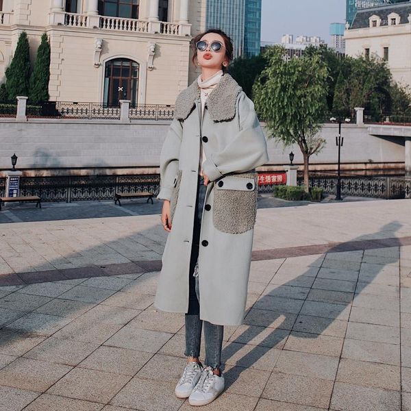 women's wool & blends 2021 winter long stitching lamb fur collar woolen coat casual fashion warm thick high-quality blend jacket, Black
women's wool & blends 2021 winter long stitching lamb fur collar woolen coat casual fashion warm thick high-quality blend jacket, Black