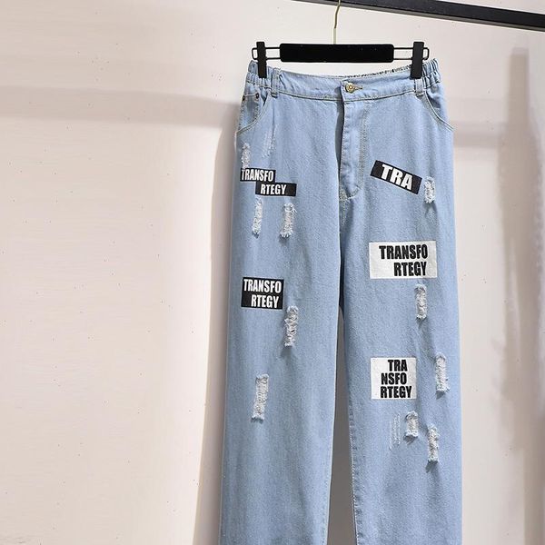 2xl 6xl large size women hole jeans autumn casual plus size 5xl letter jeans elastic waist denim pant loose wide leg jeans, Blue
2xl 6xl large size women hole jeans autumn casual plus size 5xl letter jeans elastic waist denim pant loose wide leg jeans, Blue