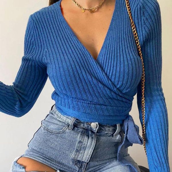 women's t-shirt monerffi purple v-neck women 2021 spring fall clothing diy bandage wrap slim crop high street knitted shirt outwear, White
women's t-shirt monerffi purple v-neck women 2021 spring fall clothing diy bandage wrap slim crop high street knitted shirt outwear, White