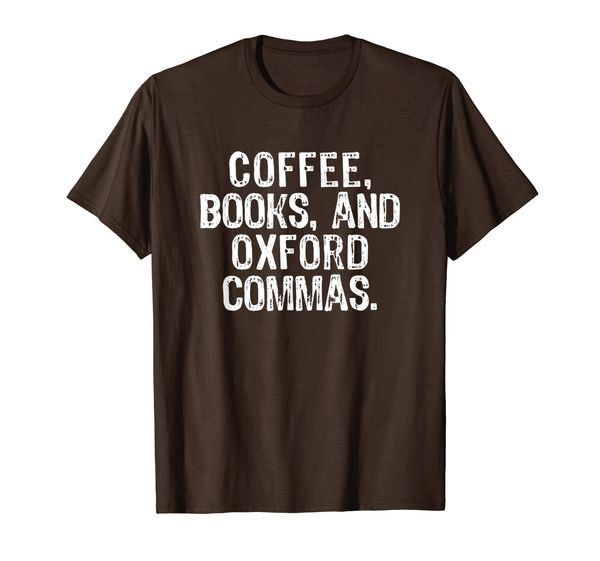 coffee books and oxford commas t-shirt, White;black 
coffee books and oxford commas t-shirt, White;black