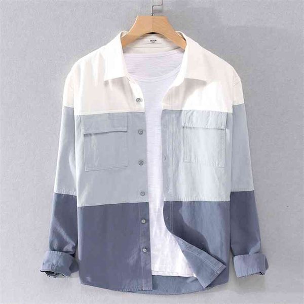 9303 men spring fashion korea japan style simple long sleeve patchwork shirt male business casual vintage blouse harajuku 210714, White;black
9303 men spring fashion korea japan style simple long sleeve patchwork shirt male business casual vintage blouse harajuku 210714, White;black