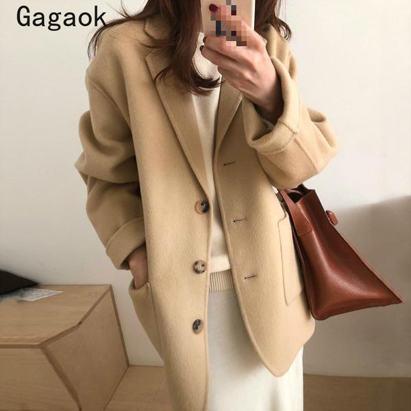 women's wool & blends gagaok women spring/autumn korean long 2021 solid pockets turn-down collar loose casual chic wild fashion coats k, Black
women's wool & blends gagaok women spring/autumn korean long 2021 solid pockets turn-down collar loose casual chic wild fashion coats k, Black