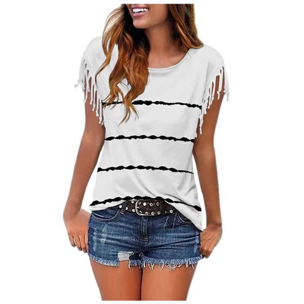 women's t-shirt t shirt summer stripe tassel printed fashion o-neck casual short sleeves skinny slim undershirt, White
women's t-shirt t shirt summer stripe tassel printed fashion o-neck casual short sleeves skinny slim undershirt, White