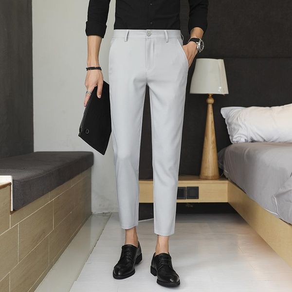 men's pants men clothing slim-fit casual ankle length solid color spring summer office company social male suits nine points, Black
men's pants men clothing slim-fit casual ankle length solid color spring summer office company social male suits nine points, Black