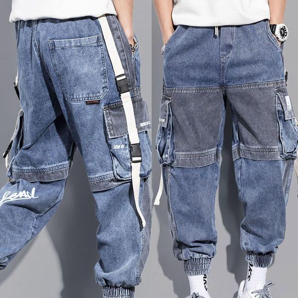men's jeans cargo pants water washing baggy hip hop multi pocket men harem streetwear drawstring denim trousers, Blue
men's jeans cargo pants water washing baggy hip hop multi pocket men harem streetwear drawstring denim trousers, Blue