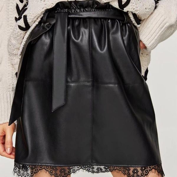 skirts 2021 autumn arrival european style leather skirt patchwork of lace mini high waist black with belt
skirts 2021 autumn arrival european style leather skirt patchwork of lace mini high waist black with belt