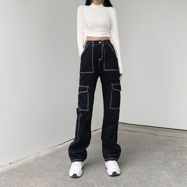 women's jeans hong kong style retro open line pocket black winter commuting loose straight pants high waist slim, Blue
women's jeans hong kong style retro open line pocket black winter commuting loose straight pants high waist slim, Blue