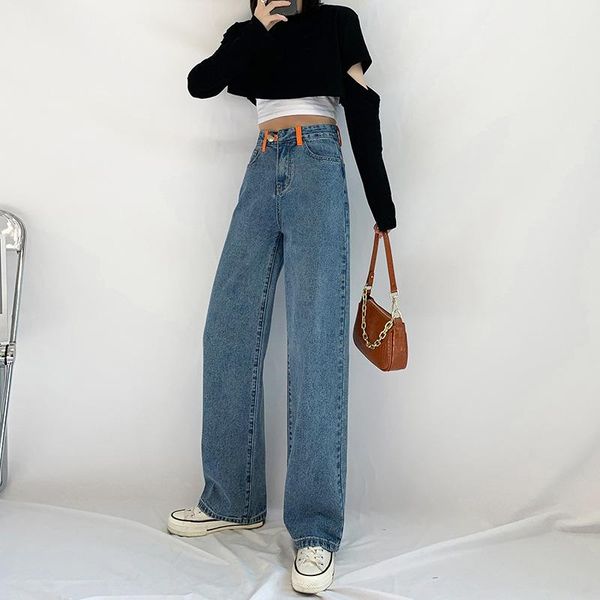 #7827 jeans woman spring autumn high waist jeans straight casual loose show thin show high femme regular wide leg pants, Blue
#7827 jeans woman spring autumn high waist jeans straight casual loose show thin show high femme regular wide leg pants, Blue