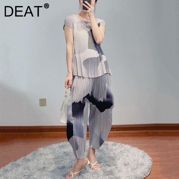 women's two piece pants deat woman pleated suit print round collar short sleeve t shirt + high elastic waist harem casual 2021 summer 1, White
women's two piece pants deat woman pleated suit print round collar short sleeve t shirt + high elastic waist harem casual 2021 summer 1, White