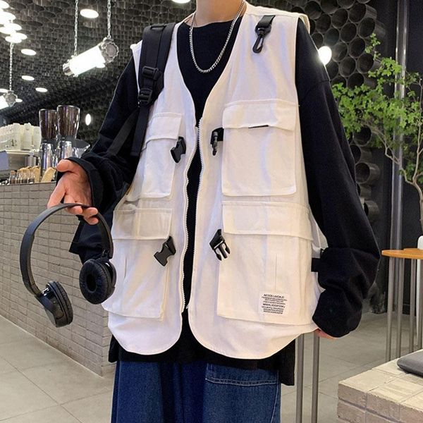 men's vests harajuku style tooling vest summer fashion trend multi-pocket stackable casual jacket 3 colors green/white/black, Black;white
men's vests harajuku style tooling vest summer fashion trend multi-pocket stackable casual jacket 3 colors green/white/black, Black;white