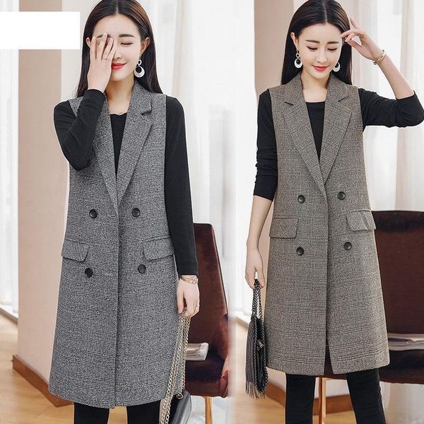 women's vests 2021 women spring and autumn retro plaid tweed vest pockets sleeveless jacket outerwear colete female long streetwear wf, Black;white
women's vests 2021 women spring and autumn retro plaid tweed vest pockets sleeveless jacket outerwear colete female long streetwear wf, Black;white