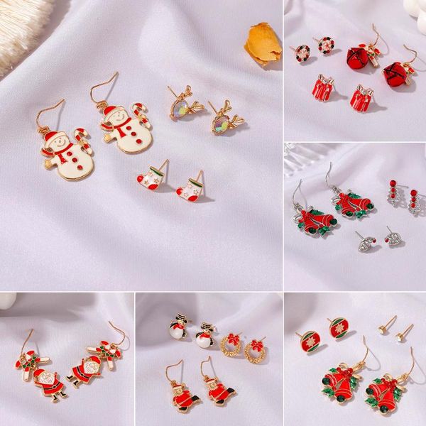 stud fashion christmas series earrings ladies set cute cartoon dripping snowman bell party banquet holiday gifts, Golden;silver
