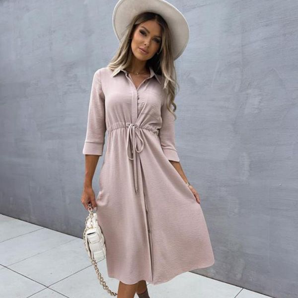 casual dresses women's solid turn-down collar 3/4 sleeve midi dress spring autumn single breasted pocket draw string lace up for women, Black;gray
casual dresses women's solid turn-down collar 3/4 sleeve midi dress spring autumn single breasted pocket draw string lace up for women, Black;gray