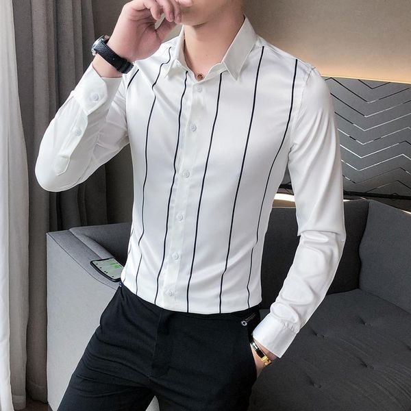 men's casual shirts autumn men dress shirt long sleeve fashion 2021 formal wear striped for clothing simple slim fit business blouses, White;black
men's casual shirts autumn men dress shirt long sleeve fashion 2021 formal wear striped for clothing simple slim fit business blouses, White;black