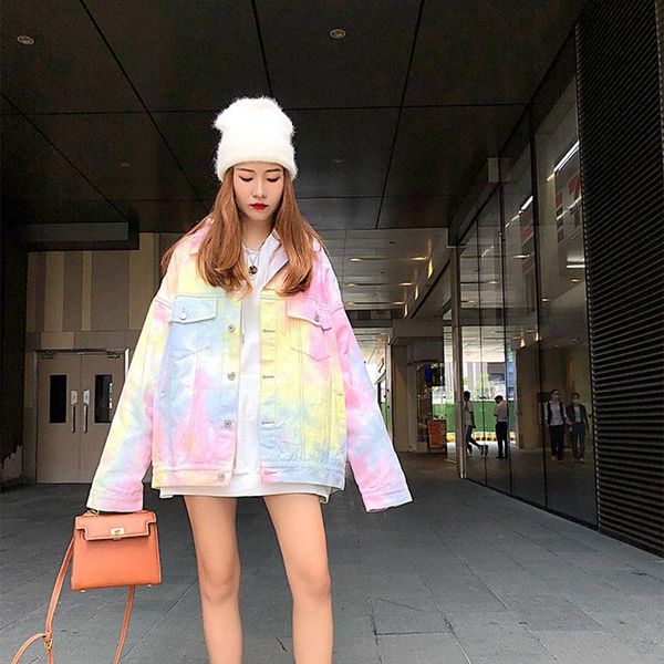 women's jackets wenfly women clothes korean rainbow color tie dye denim jacket loose casual vintage outerwear streetwear, Black;brown
women's jackets wenfly women clothes korean rainbow color tie dye denim jacket loose casual vintage outerwear streetwear, Black;brown