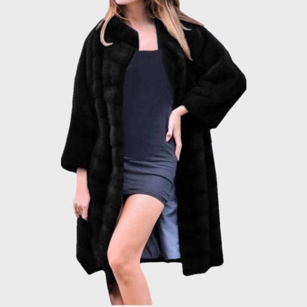 women's fur & faux women winter long parka furry sleeve coat outwear soft mink turn-down collar jacket overcoat, Black
women's fur & faux women winter long parka furry sleeve coat outwear soft mink turn-down collar jacket overcoat, Black