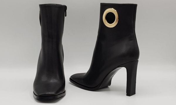boots high heel black brown leather for women golden hole