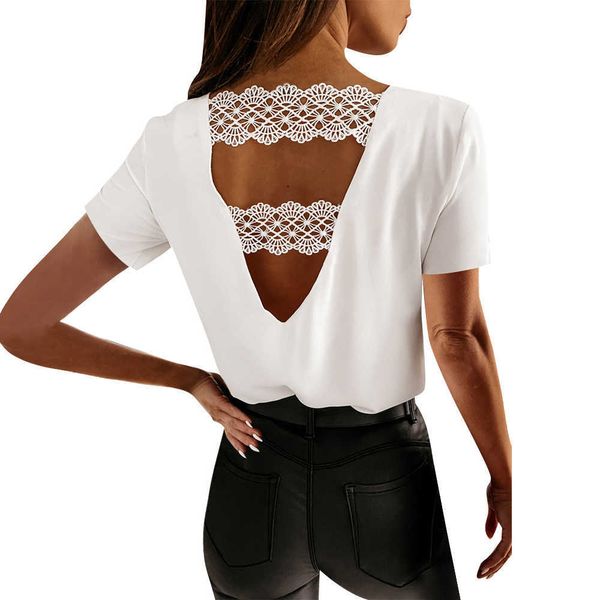 lace patchwork backless women t-shirts summer short sleeve casual party tshirts elegant v neck office lady loose white 210526
lace patchwork backless women t-shirts summer short sleeve casual party tshirts elegant v neck office lady loose white 210526