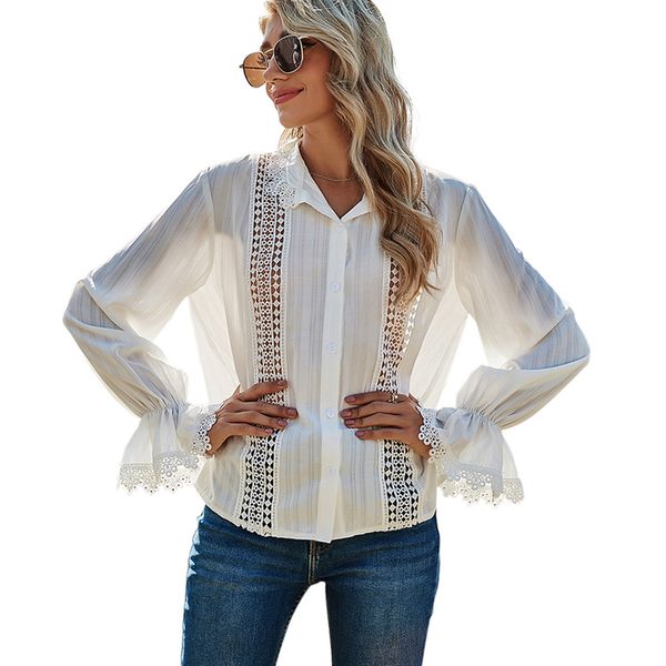 2021 new women white shirts spring summer stand neck flare long sleeve hollow out lace patchwork blouses solid ladies elegant shirt qgt, Black
2021 new women white shirts spring summer stand neck flare long sleeve hollow out lace patchwork blouses solid ladies elegant shirt qgt, Black
