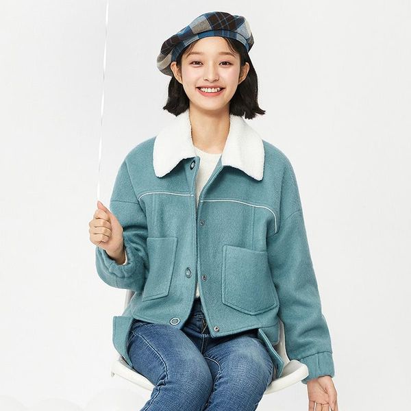 women's wool & blends semir 2021 woolen coat women spring korean ins trend sweet lady campus fashion modern fur collar short jacket, Black
women's wool & blends semir 2021 woolen coat women spring korean ins trend sweet lady campus fashion modern fur collar short jacket, Black