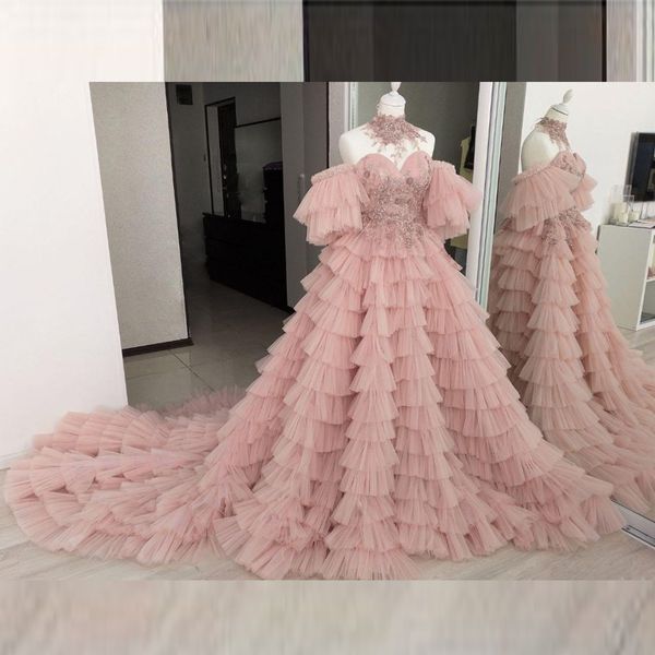 dusty pink 2021 prom dresses high neck beads appliques off shoulder ruffles tiered evening dress cake bottom robes de soirée, Black
dusty pink 2021 prom dresses high neck beads appliques off shoulder ruffles tiered evening dress cake bottom robes de soirée, Black