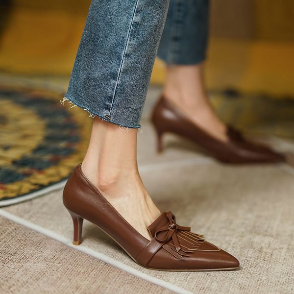 womens genuine leather thin high heel pointed toe slip-on pumps elegant ladies fringe bowtie daily dress heels shoes for women, Black
womens genuine leather thin high heel pointed toe slip-on pumps elegant ladies fringe bowtie daily dress heels shoes for women, Black